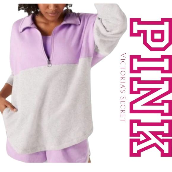 Victorias Secret Varsity Half Zip Pullover Lilac Gray Size XS - Picture 1 of 14